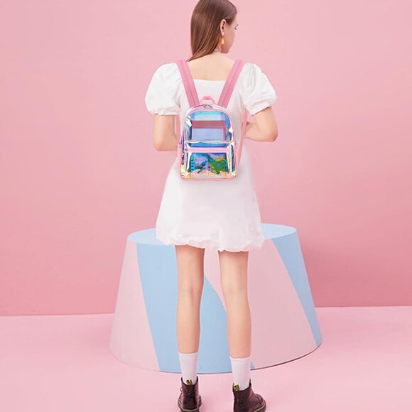 New Beautiful Pink Clear Small Backpack for Girls, Women's (12x12x6) - Picture 4 of 9
